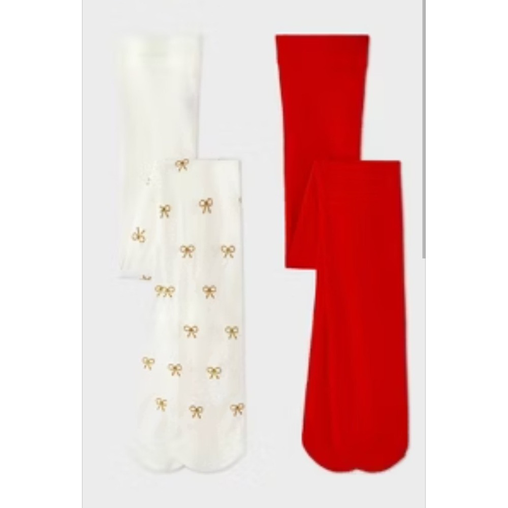 Girls' 2pk Nylon Sparkle Tights Cat & Jack™ white bow and red size 4-6